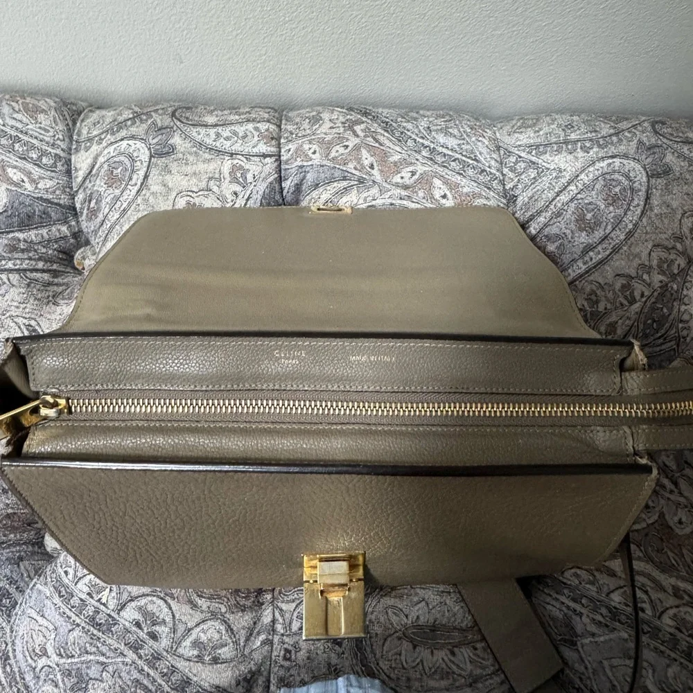 Celine Taupe Leather and Suede Satchel